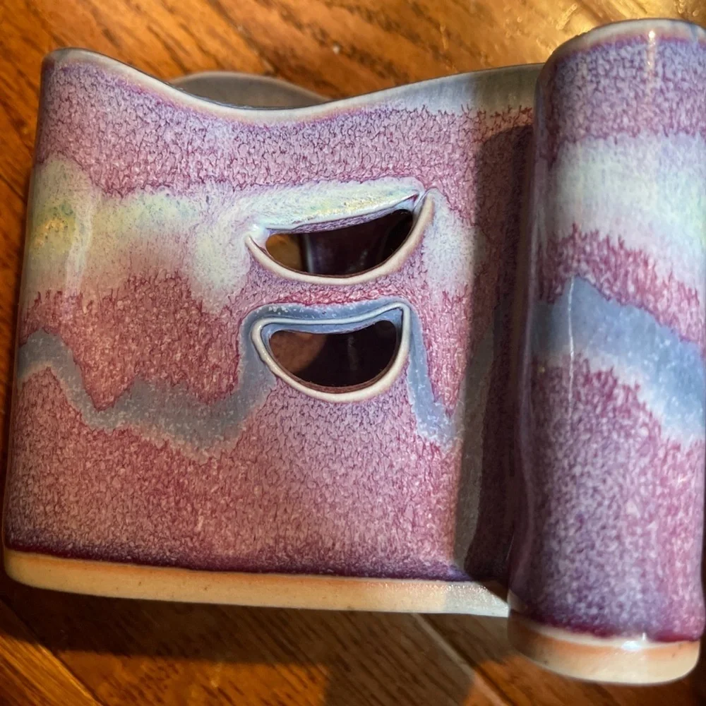 Bay Studio Pottery Notepad Pen Holder Purple Blue Drip Glaze